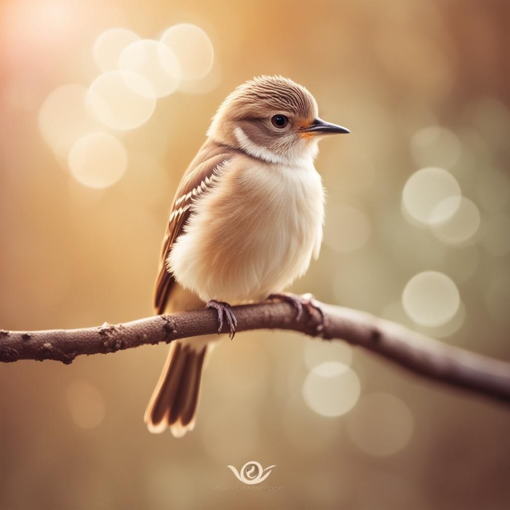 Crocheted Bird Studio Photo in Soft Beige Tones