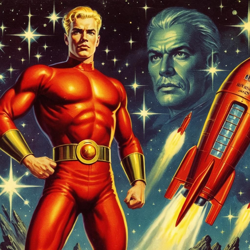 Retro Sci-Fi Pulp Cover: Hero and Ming in Space