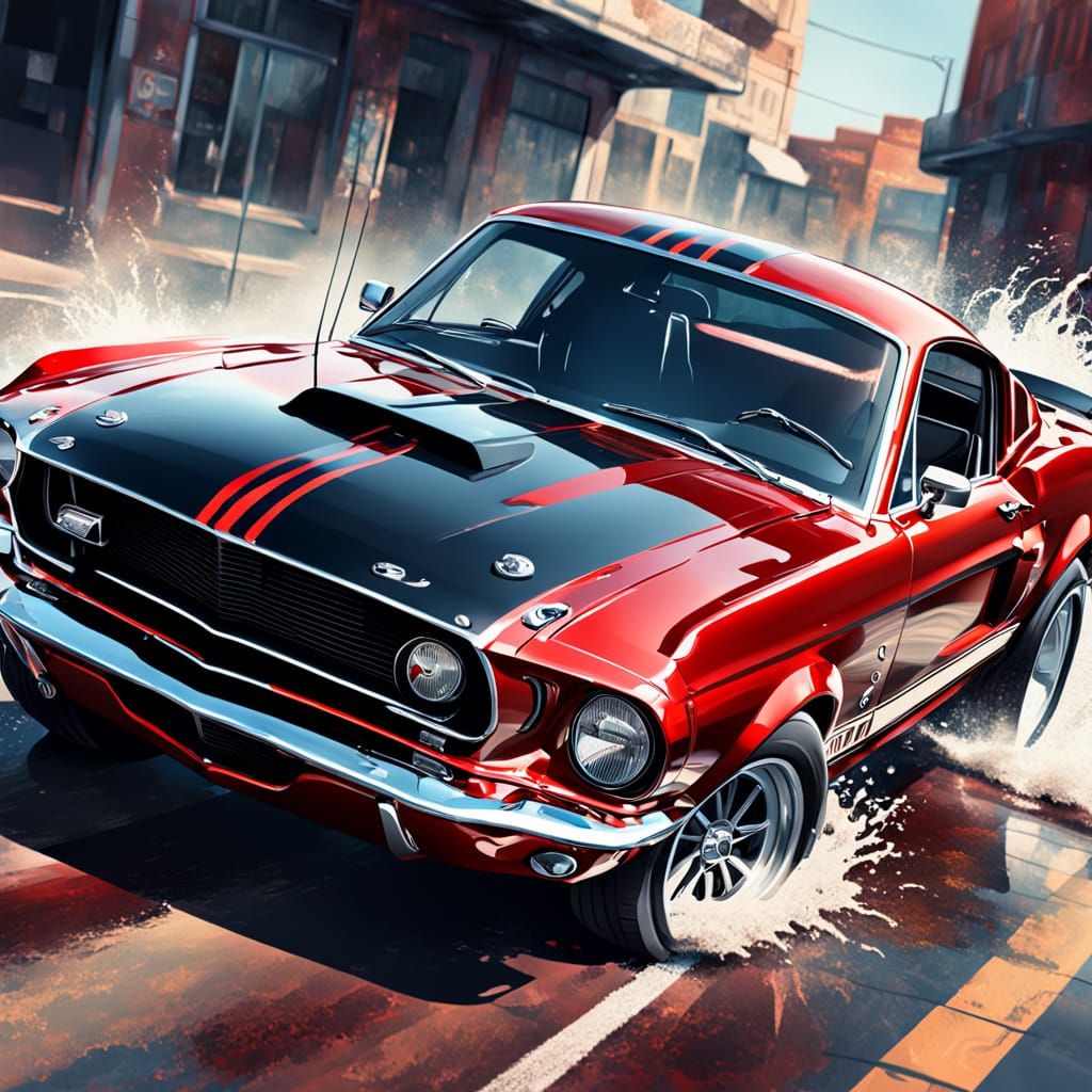 Red 1967 Shelby GT500 in Splash Art Style