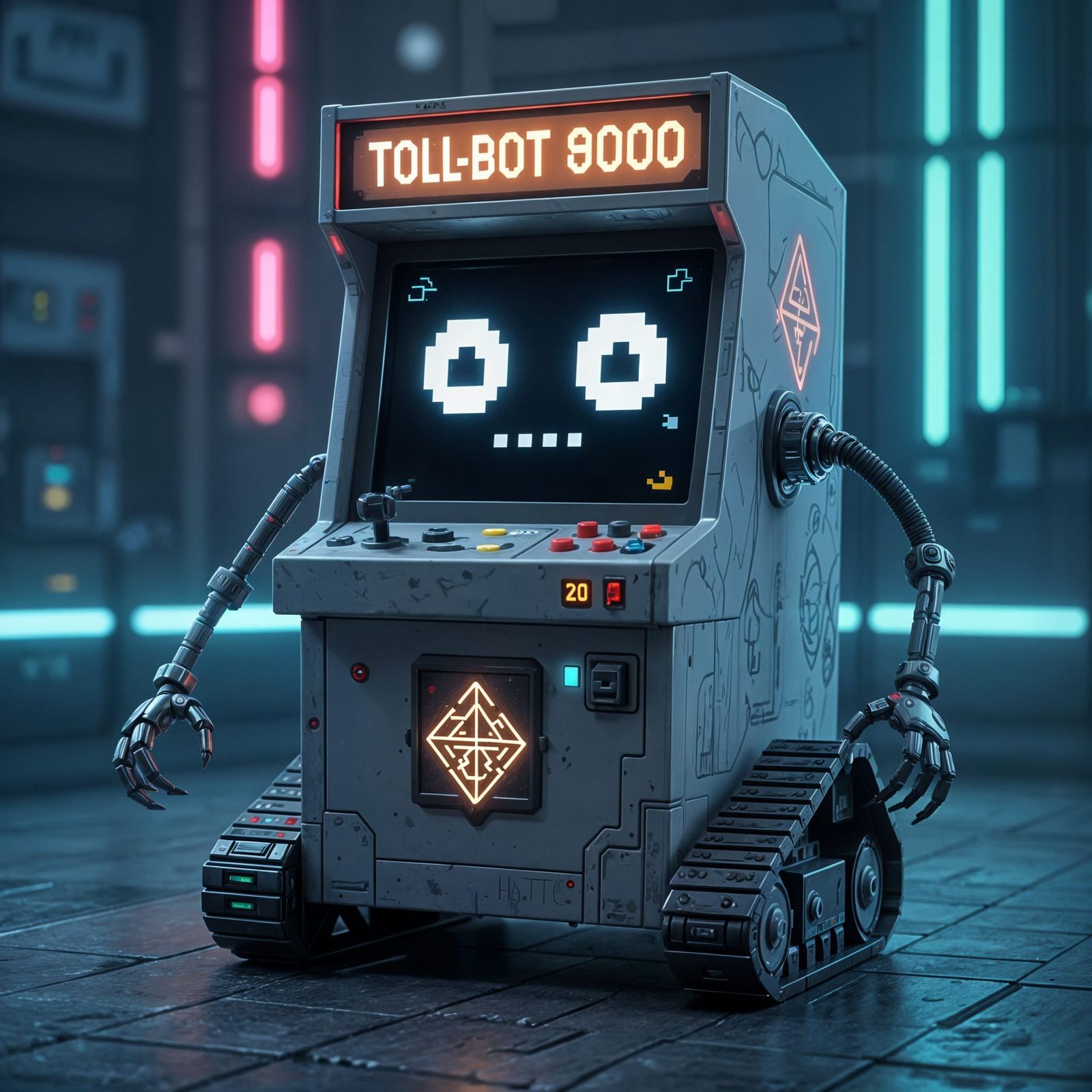 Retro Arcade Machine Robot with Magic Sigil