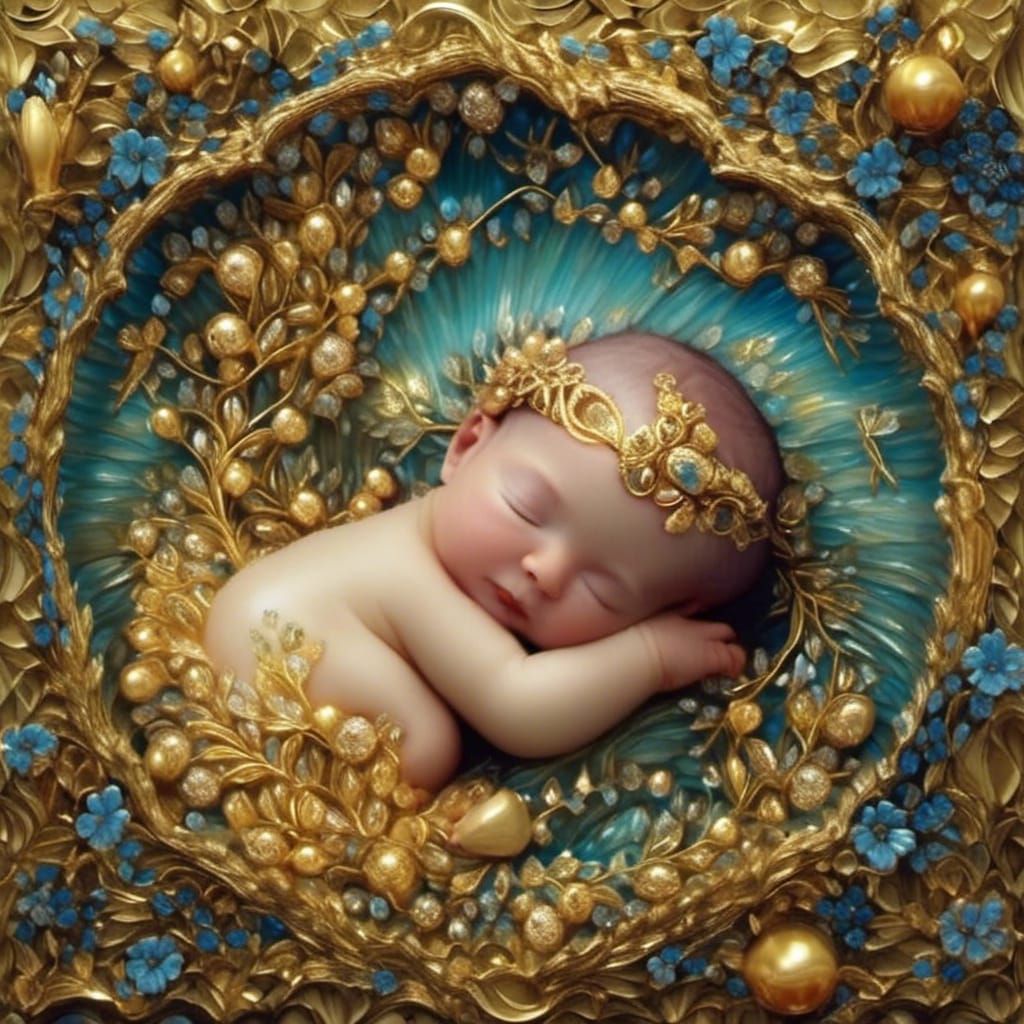 Golden Heart Held by Pregnant Woman in 3D