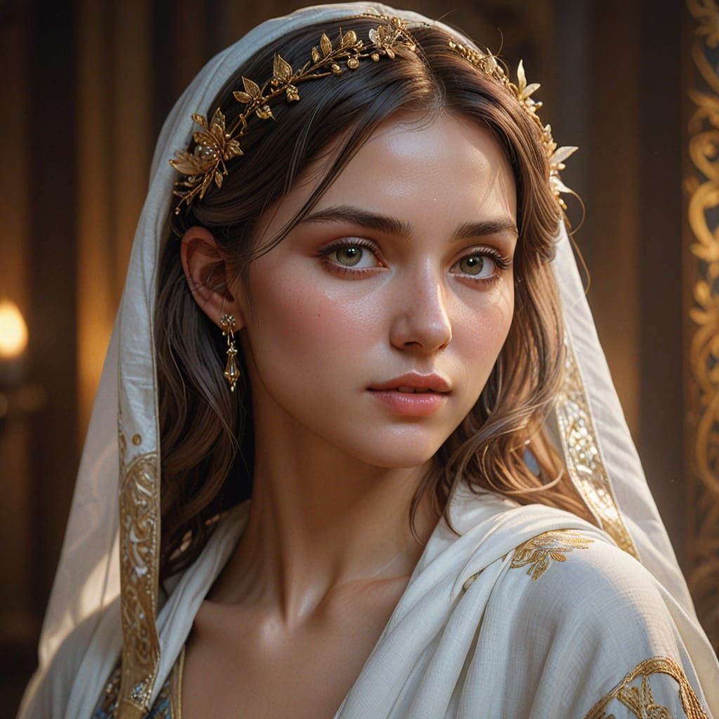 Renaissance Portrait of a Young Woman with Luminous Skin