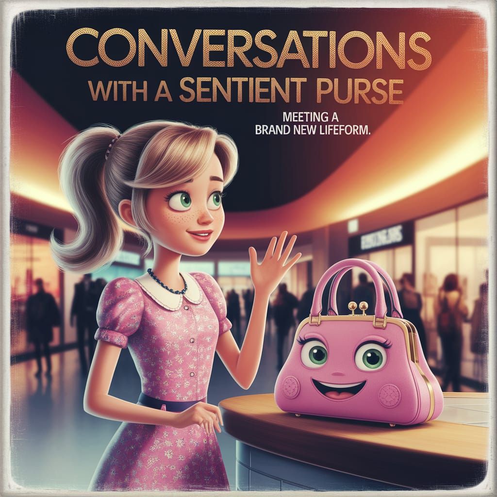 Cinematic Teen Girl Talks to Her Magical Purse in a Whimsica...