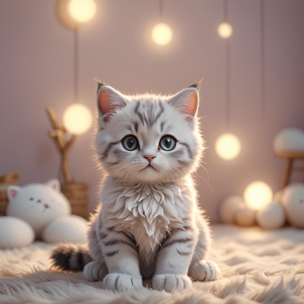Adorable Anime Cat in Pastel Nursery