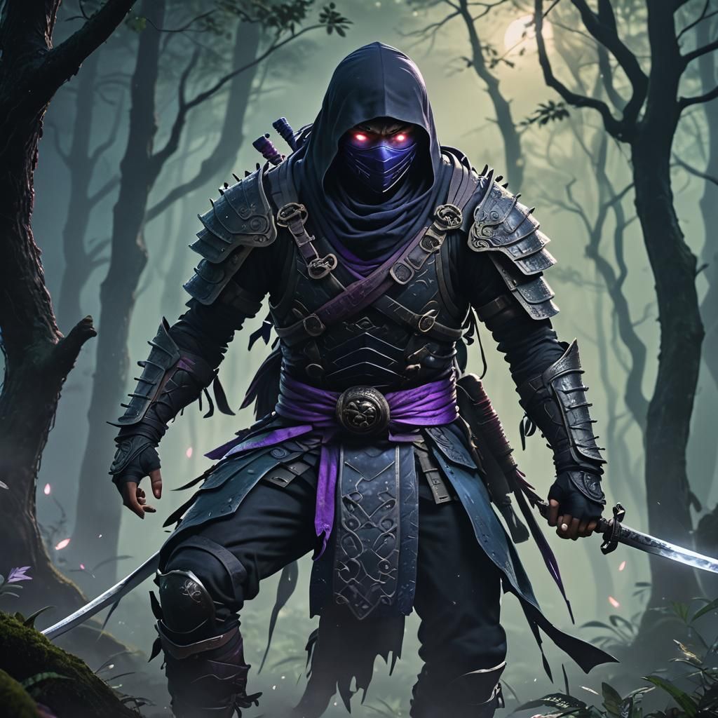 Dark Fantasy Ninja in Misty Forest