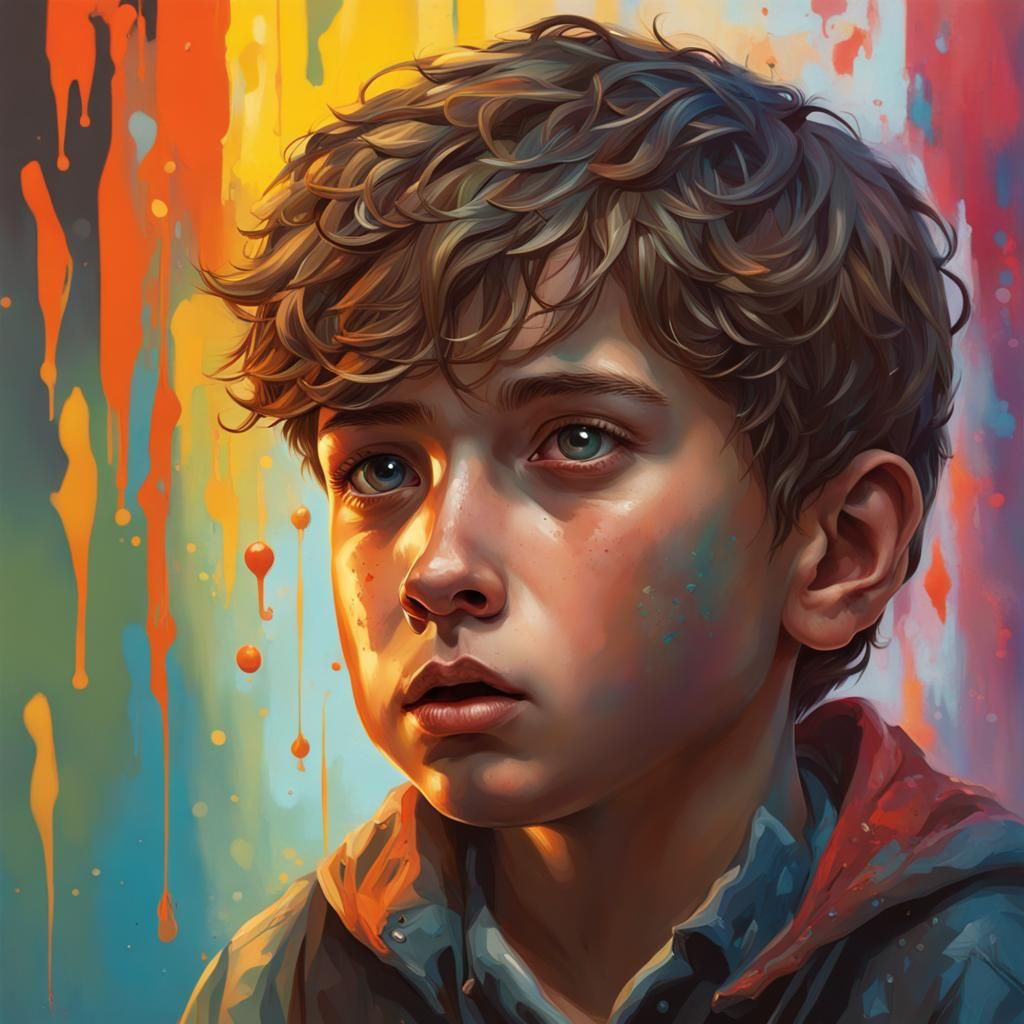 Hyperrealistic Boy Portrait in Splash Art Style
