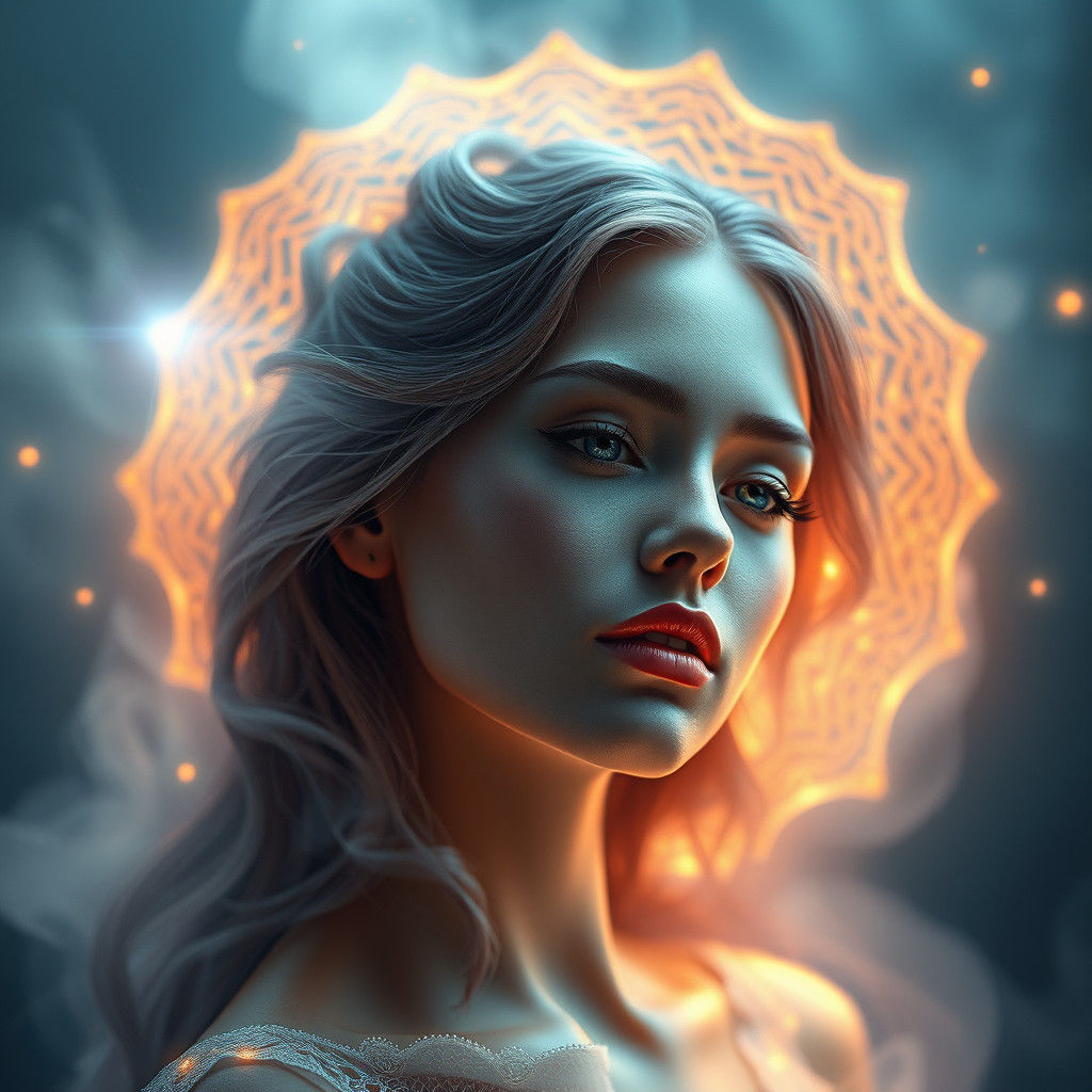 Ethereal Beauty in Serene Reverie: Digital Art Portrait