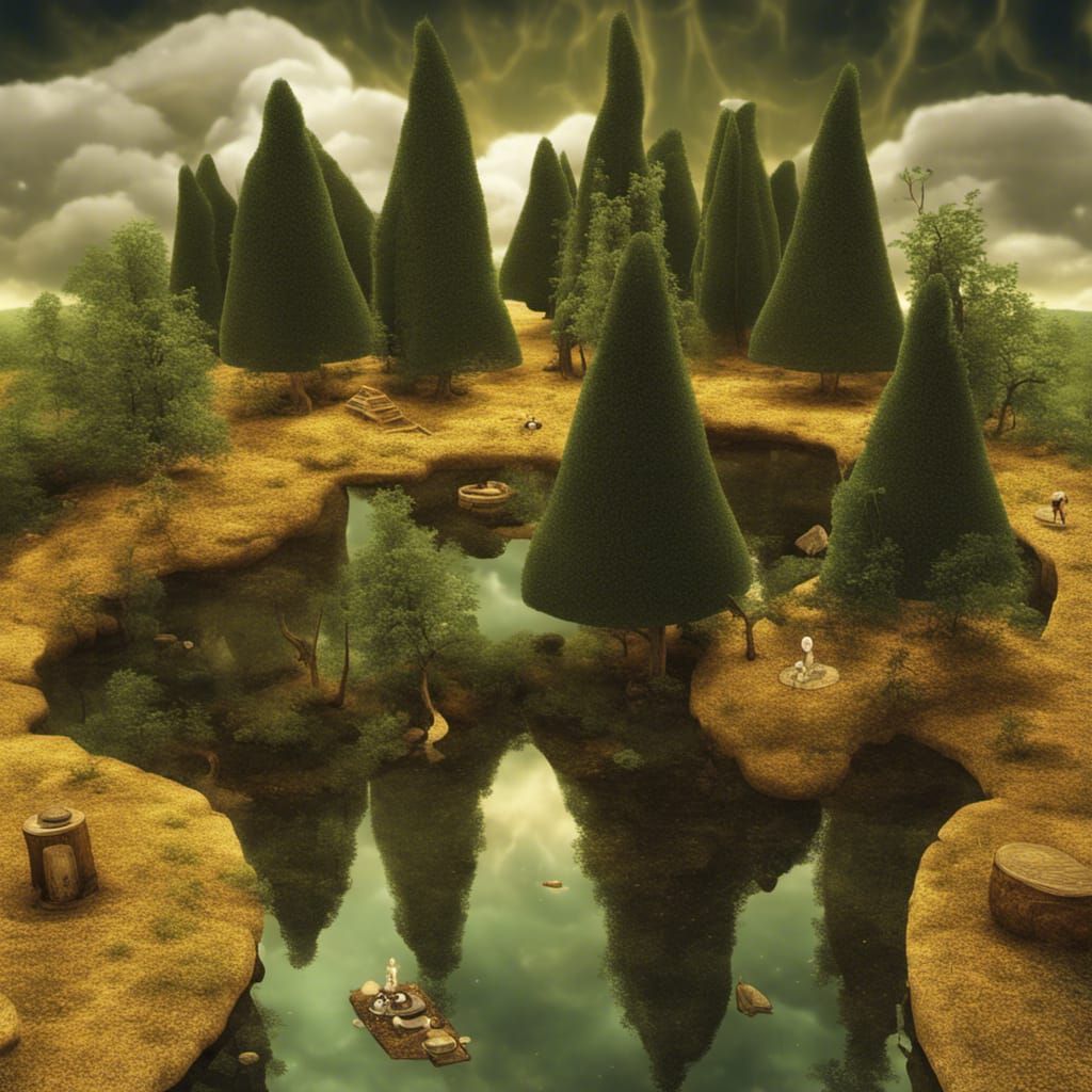 Erupting Pond in Biopunk Style, Digital Art