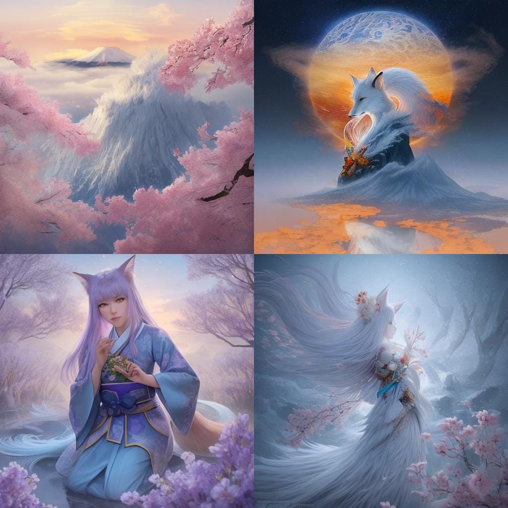 Nine-Tailed Snow Fox Spirit at Mount Fuji