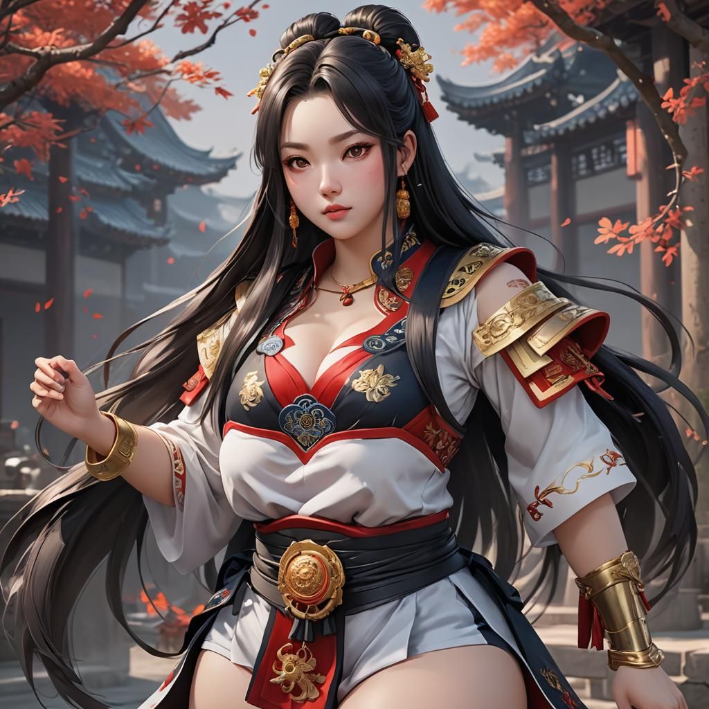Anime Style Portrait of Chinese Girl with Long Hair