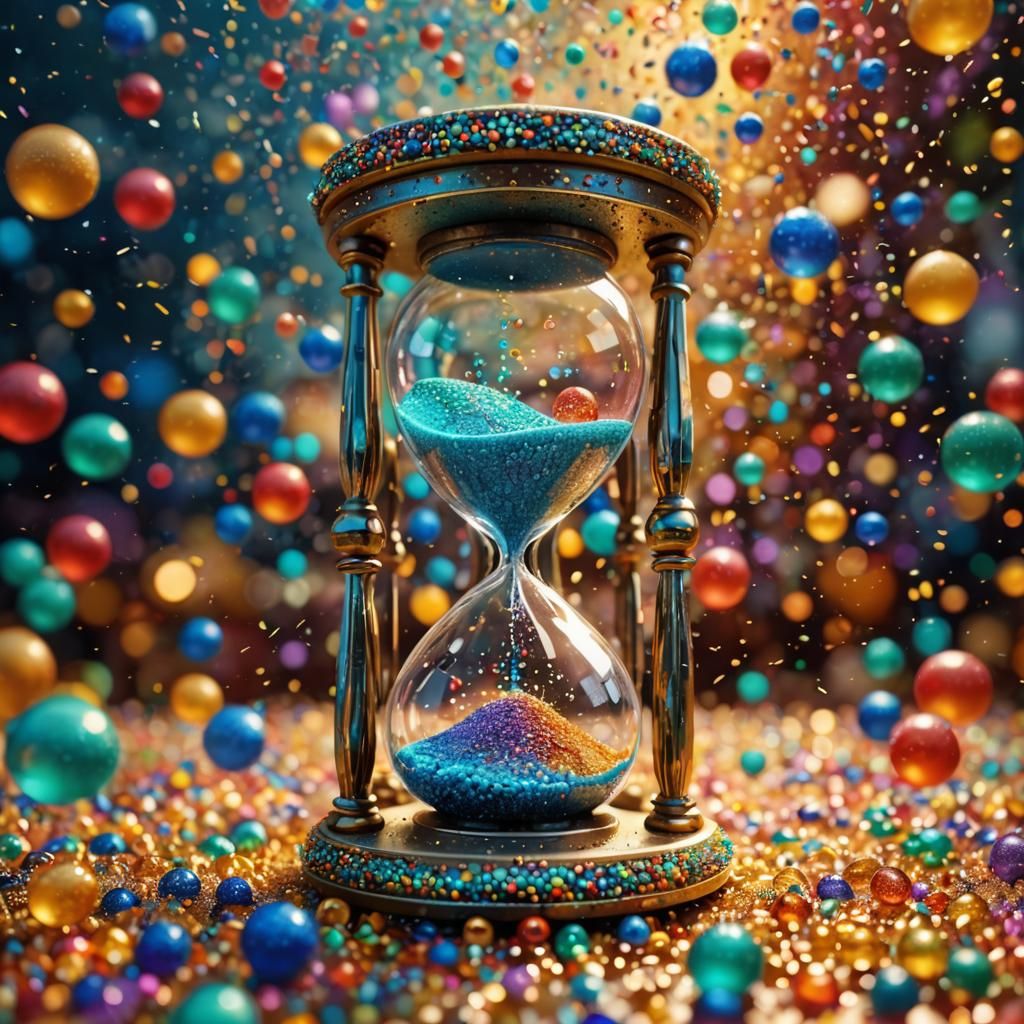 Dreamy Hourglass in Surreal Pointillist Style