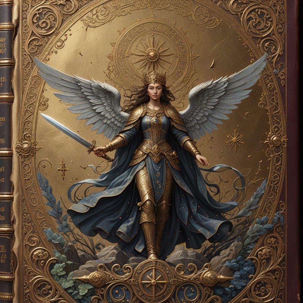 Ancient Goddess Seraphina in Illuminated Manuscript Realism