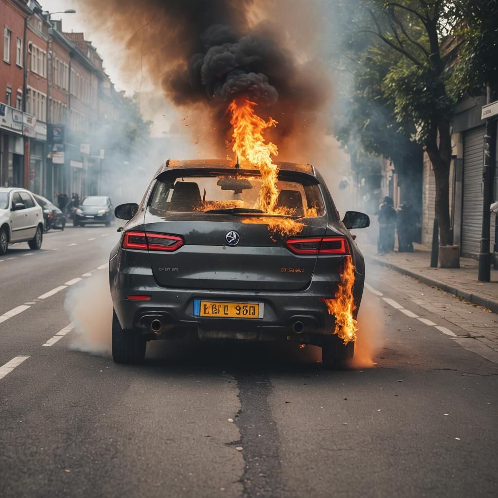 Car with Fire Exhausts: A Powerful Rear View