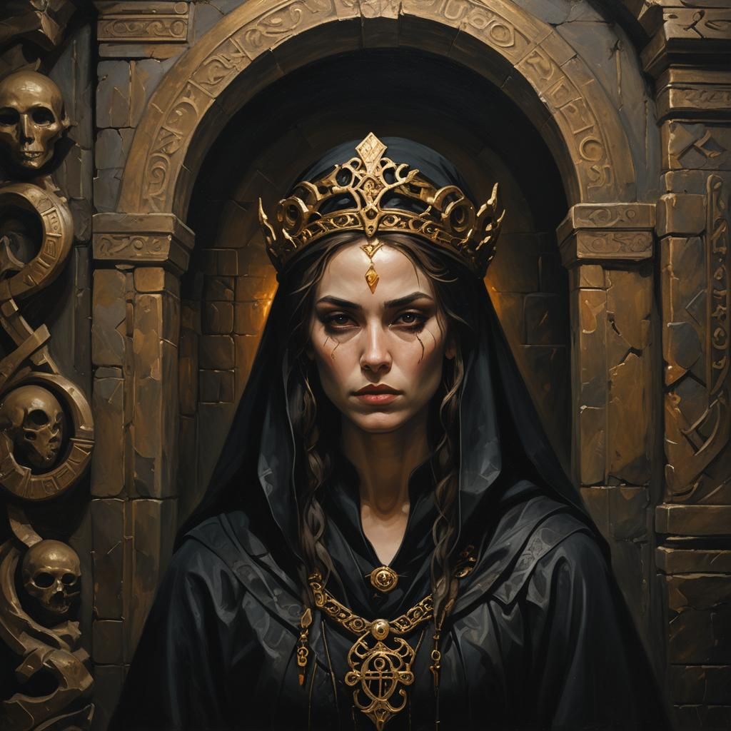 Dark Fantasy Priestess Portrait in Baroque Style