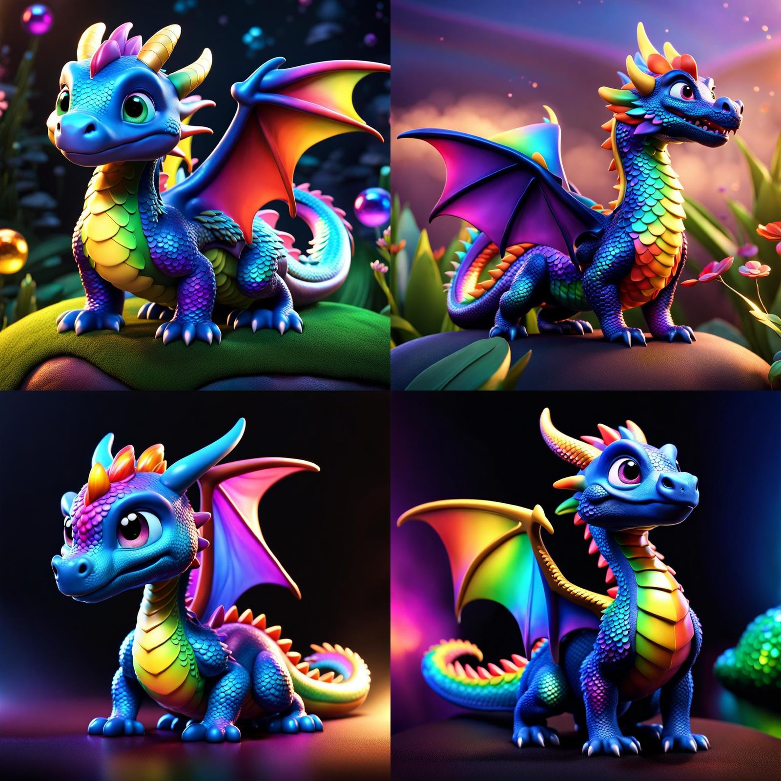 Rainbow Dragon: 3D Digital Art in Pixar Style