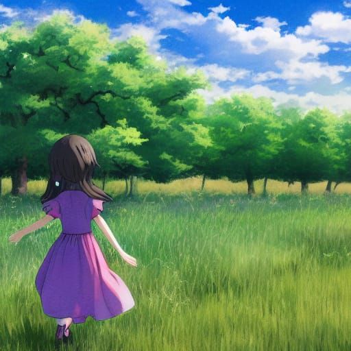 Girl in Polka Dot Dress, Anime Style