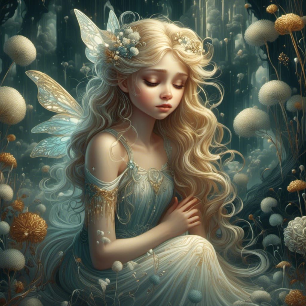 a beautiful fairy sad, but in pain