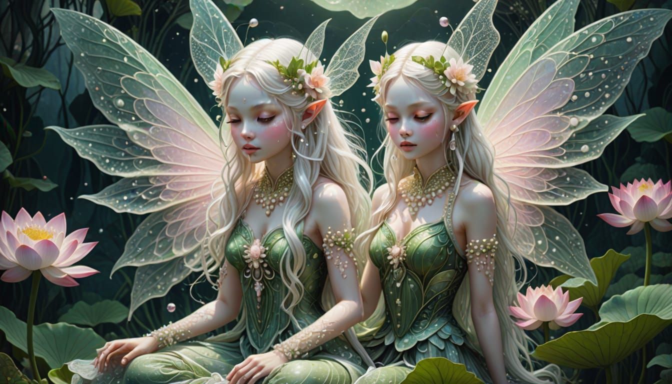 Ethereal Fairy in Lotus Flower with Pearl Details