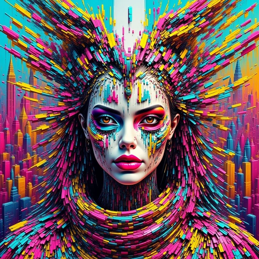Glitch Art Meets Punk-Pop in AI-Generated Image