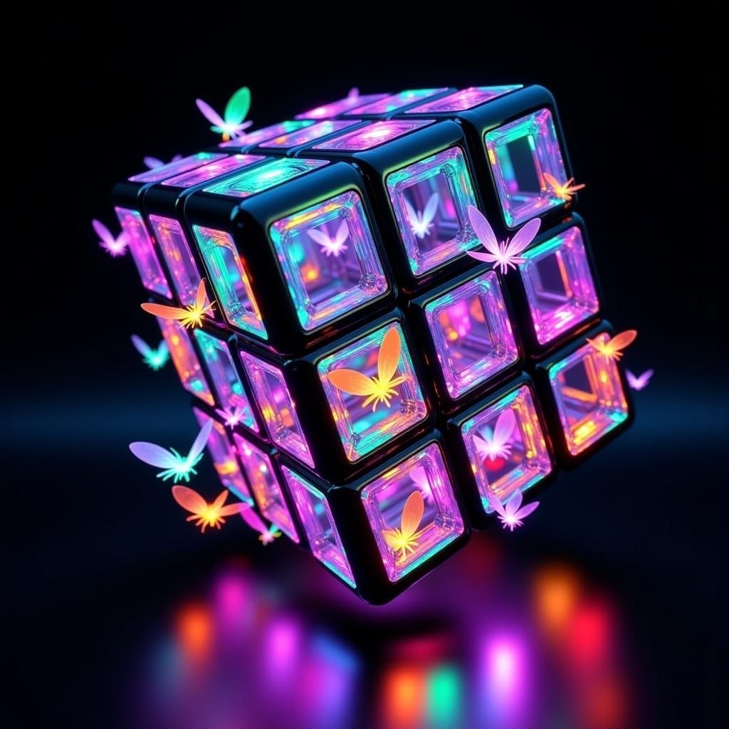 Giant Rubik's Cube with Neon Fairies