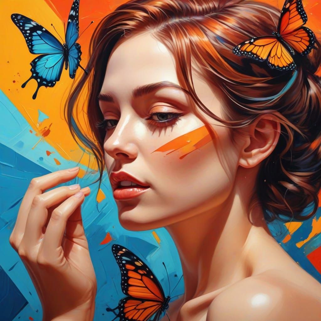 Woman and Butterfly in Cubistic Splash Art