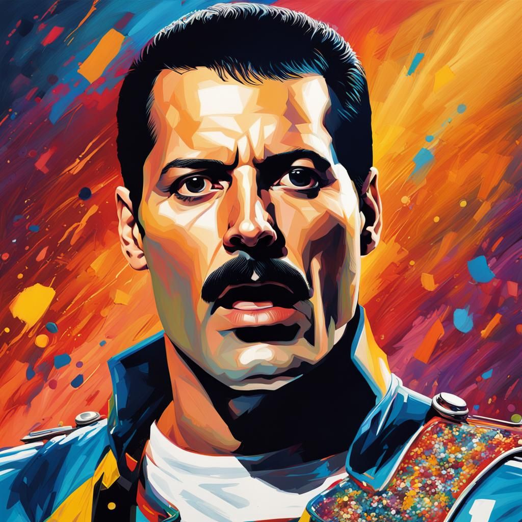 Hyperrealistic Freddie Mercury Splash Art Portrait