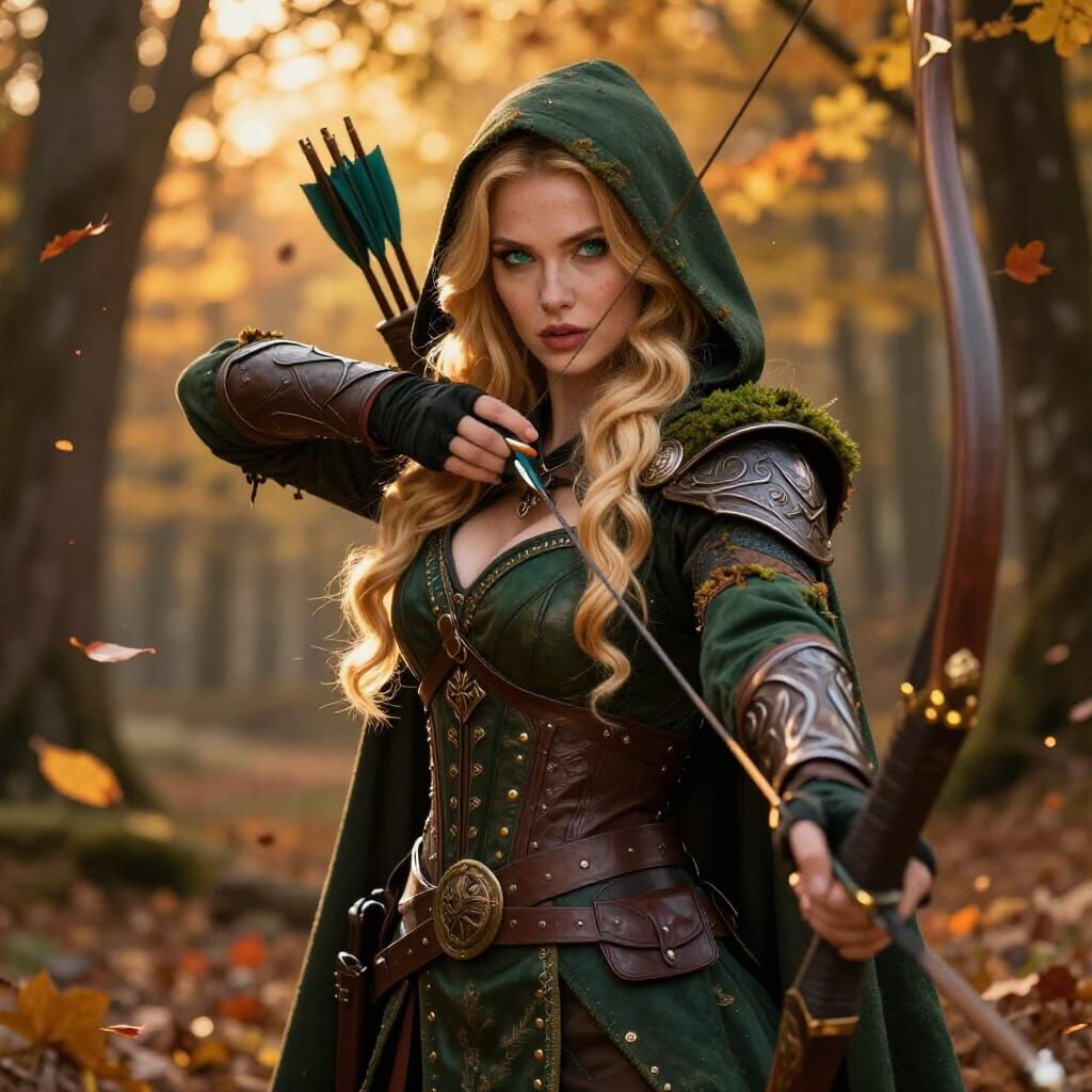Fantasy Archer with Emerald Eyes and Honey Blonde Hair