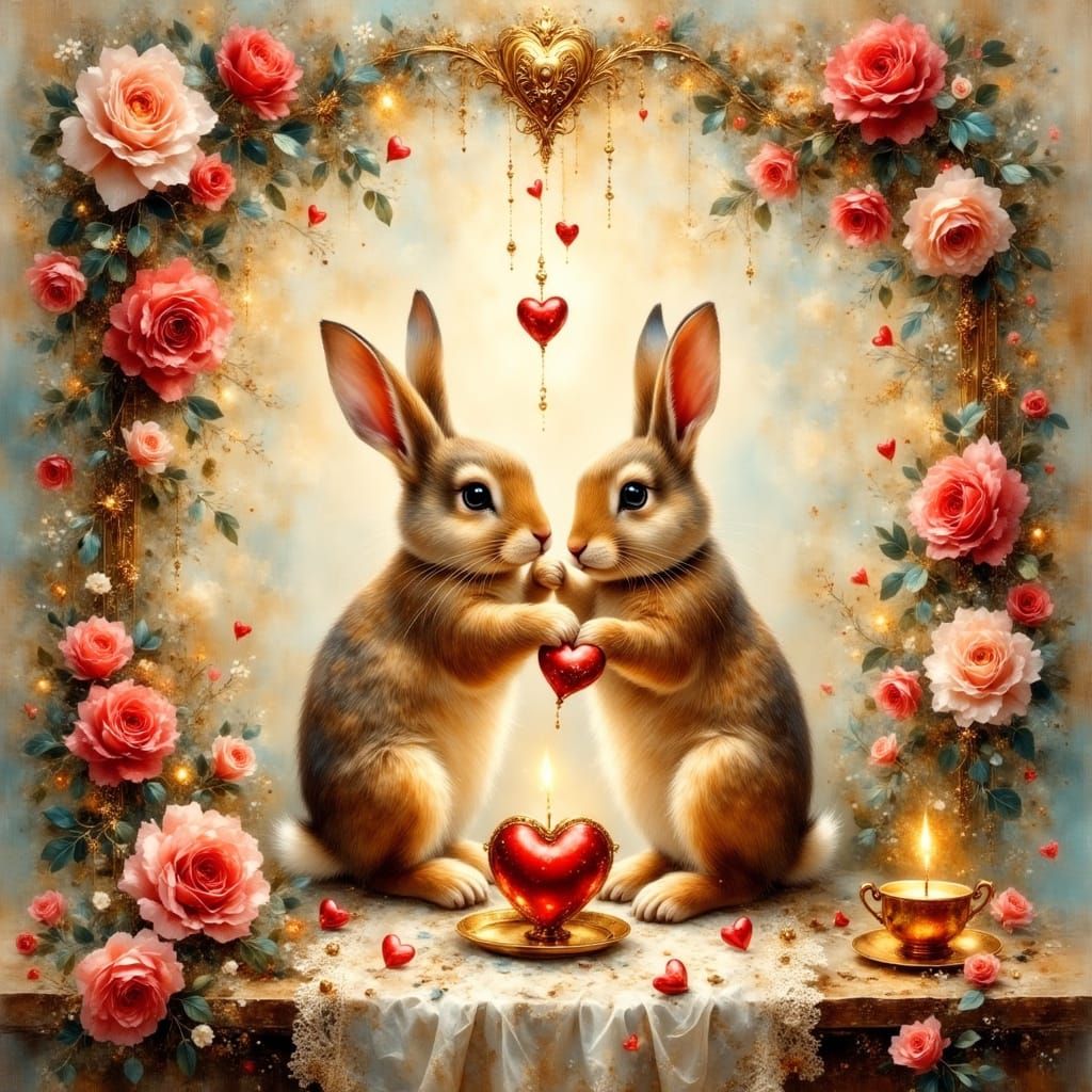 Victorian Valentine Bunny Love Scene