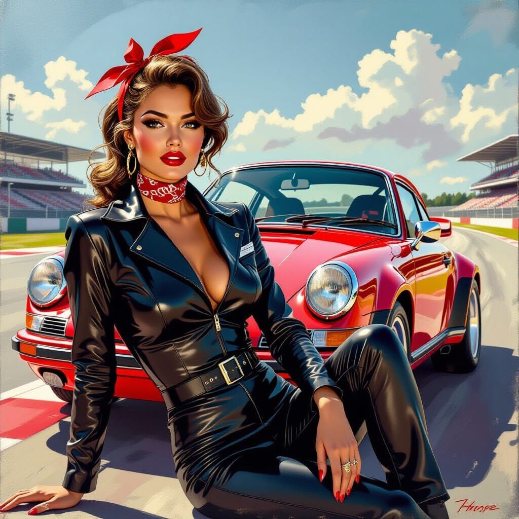 1970s Pinup Model Poses With Victory-Red Porsche