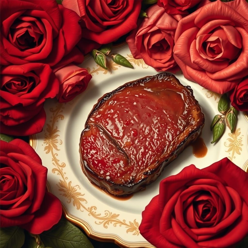 Steak and Roses in Art Nouveau Style