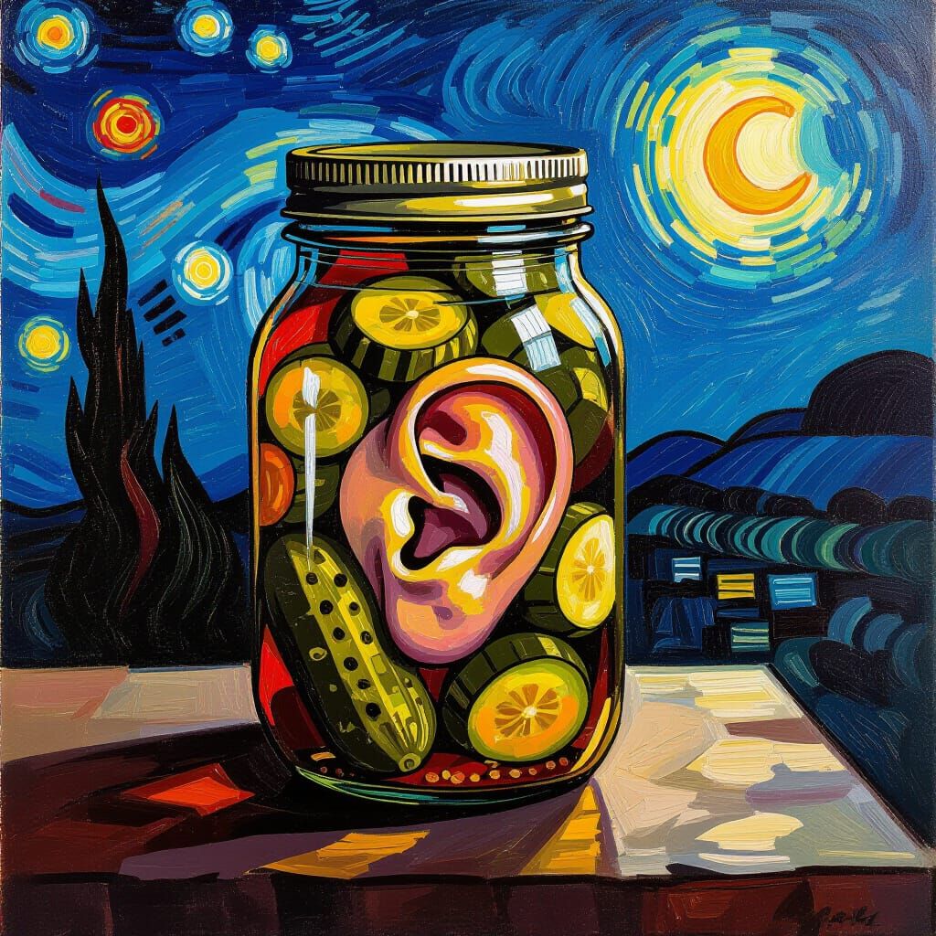 Eerie Pickled Ear in Jar Oil Painting