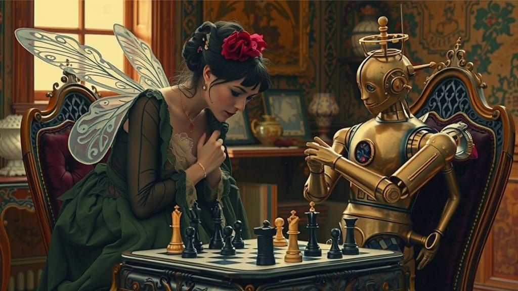 Victorian Fairy and Brass Robot Chess Game