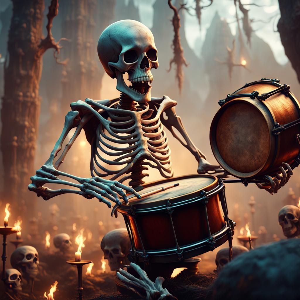 Fantastical Skeleton Beats on Ancient Skulls in Deep, Dreaml...