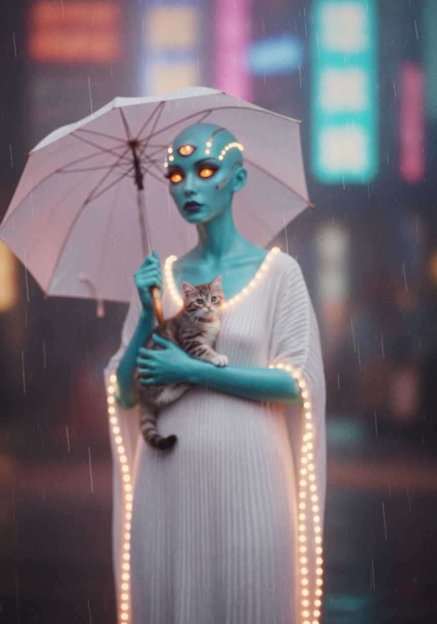 Alien Starlet with Kitten in Astropunk City