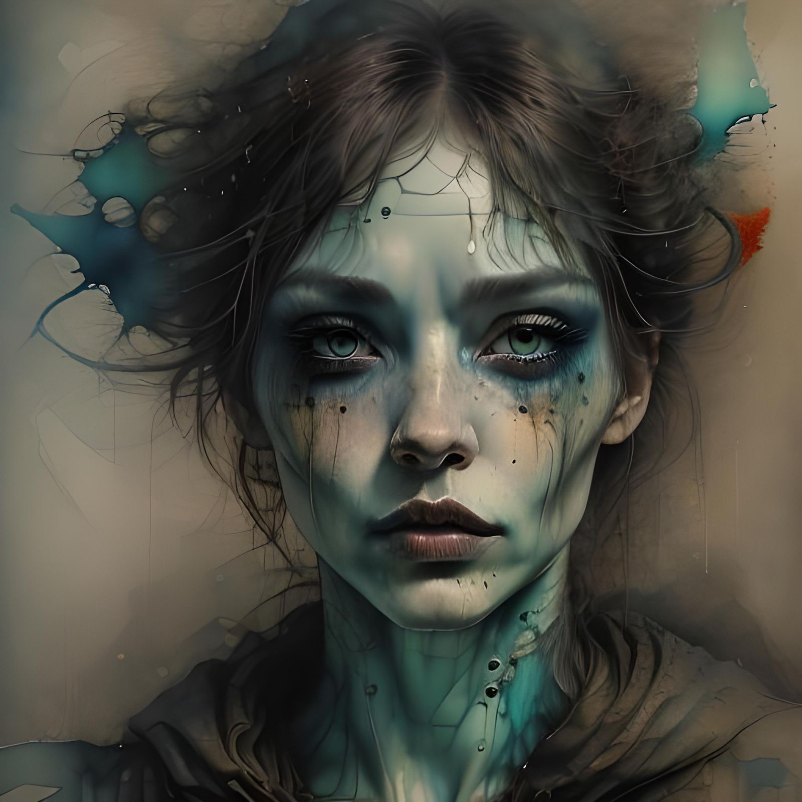 Bald Man in Surreal Punk Inky Portrait