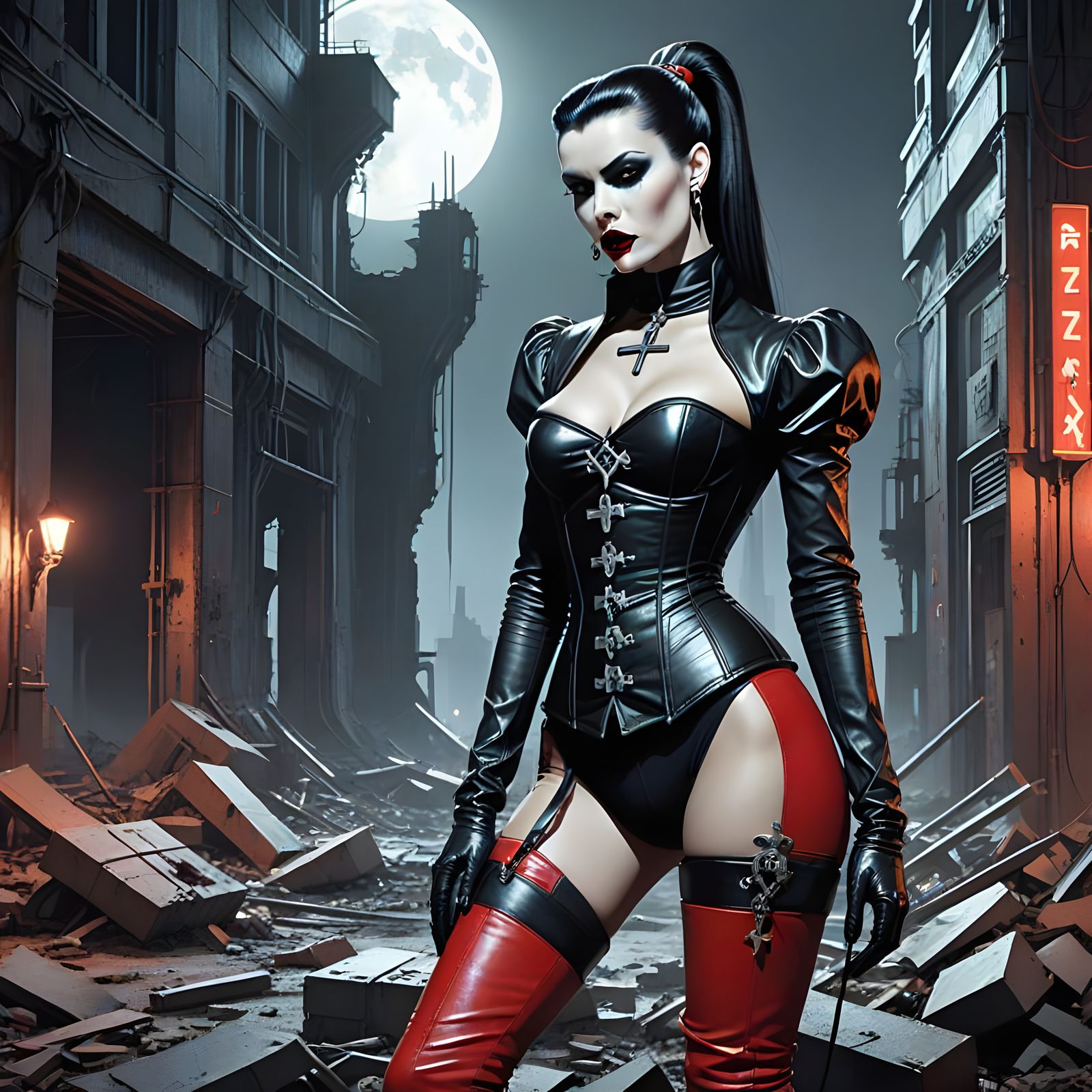 Naughty Nun in Postapocalyptic Red Leather