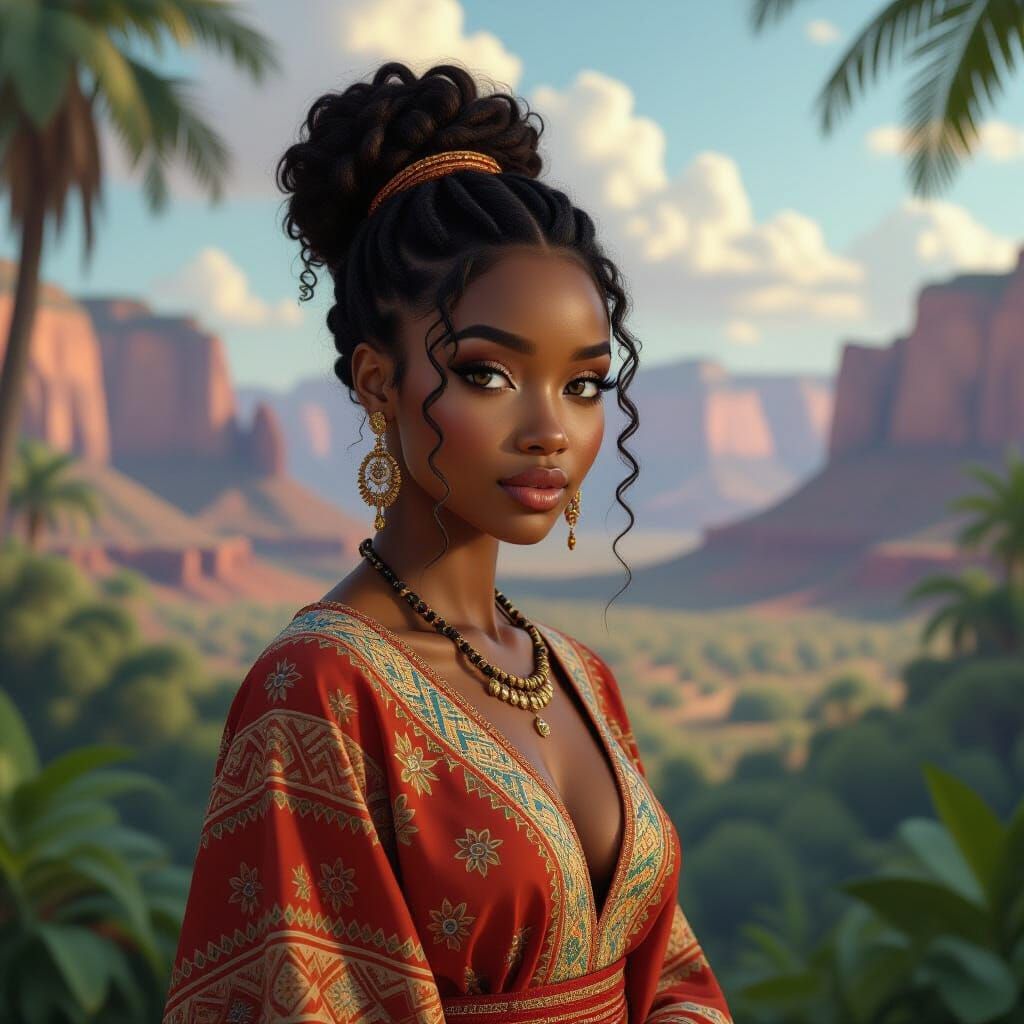 Black Girl in Lush Desert: Detailed 3D Render