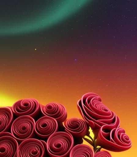 Galaxy of Red Roses Dress: Hyperdetailed Concept Art