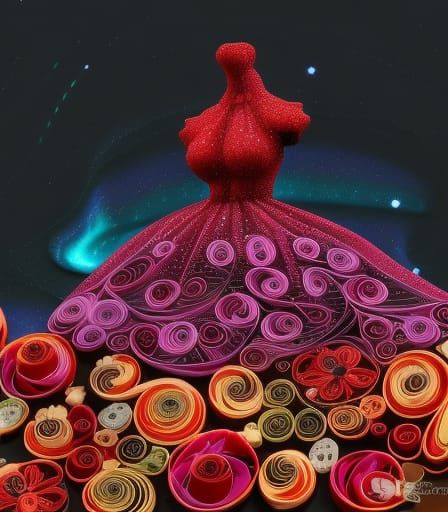 Galaxy of Red Roses Dress, Van Gogh Style