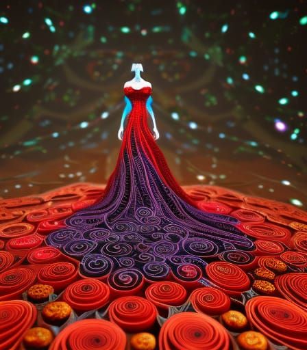 Red Rose Galaxy Dress: Hyperdetailed Concept Art
