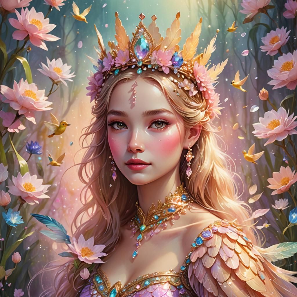 Fairy Duck Princess Portrait with Floating Flowers