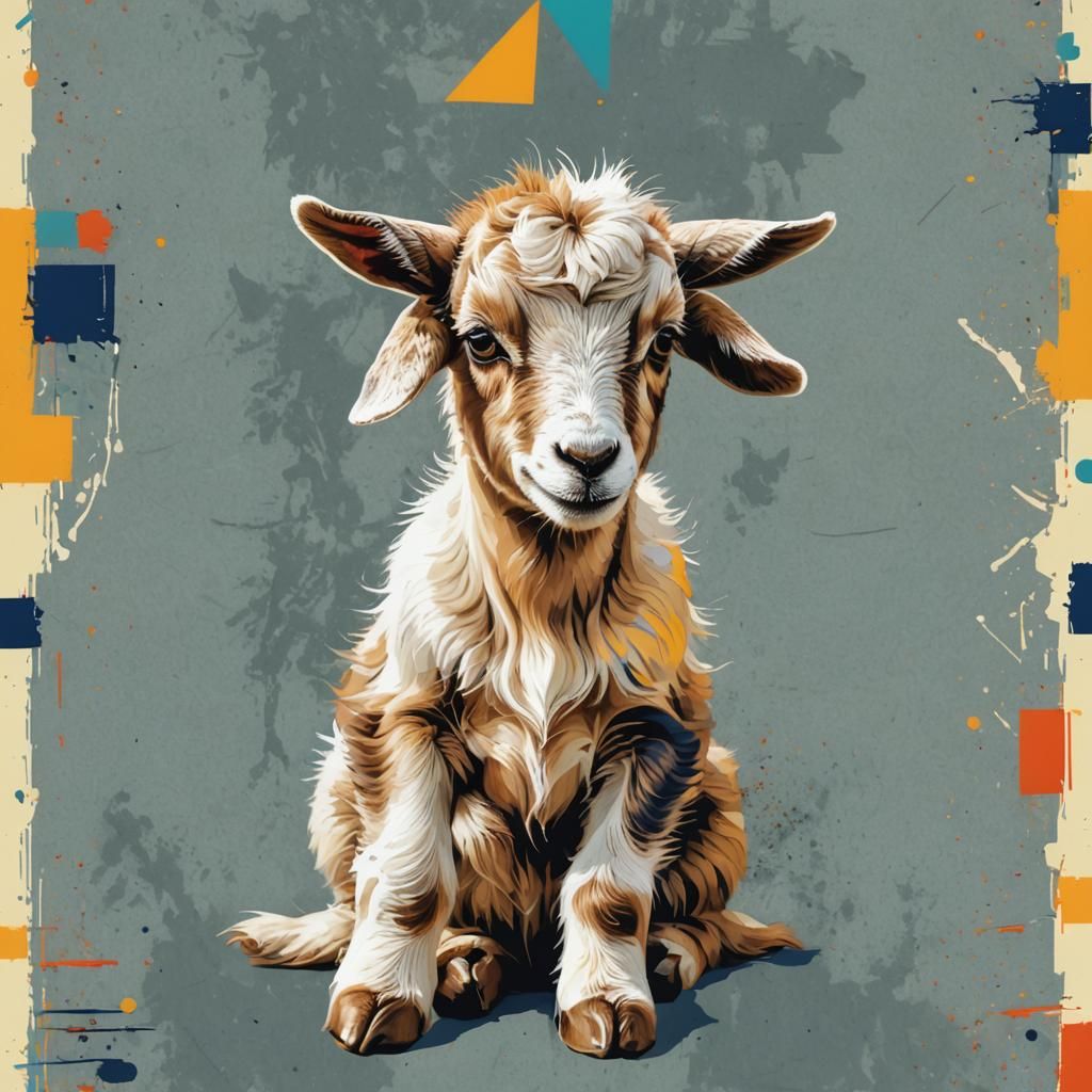 Cute Baby Goat Portrait in Pop Art Style