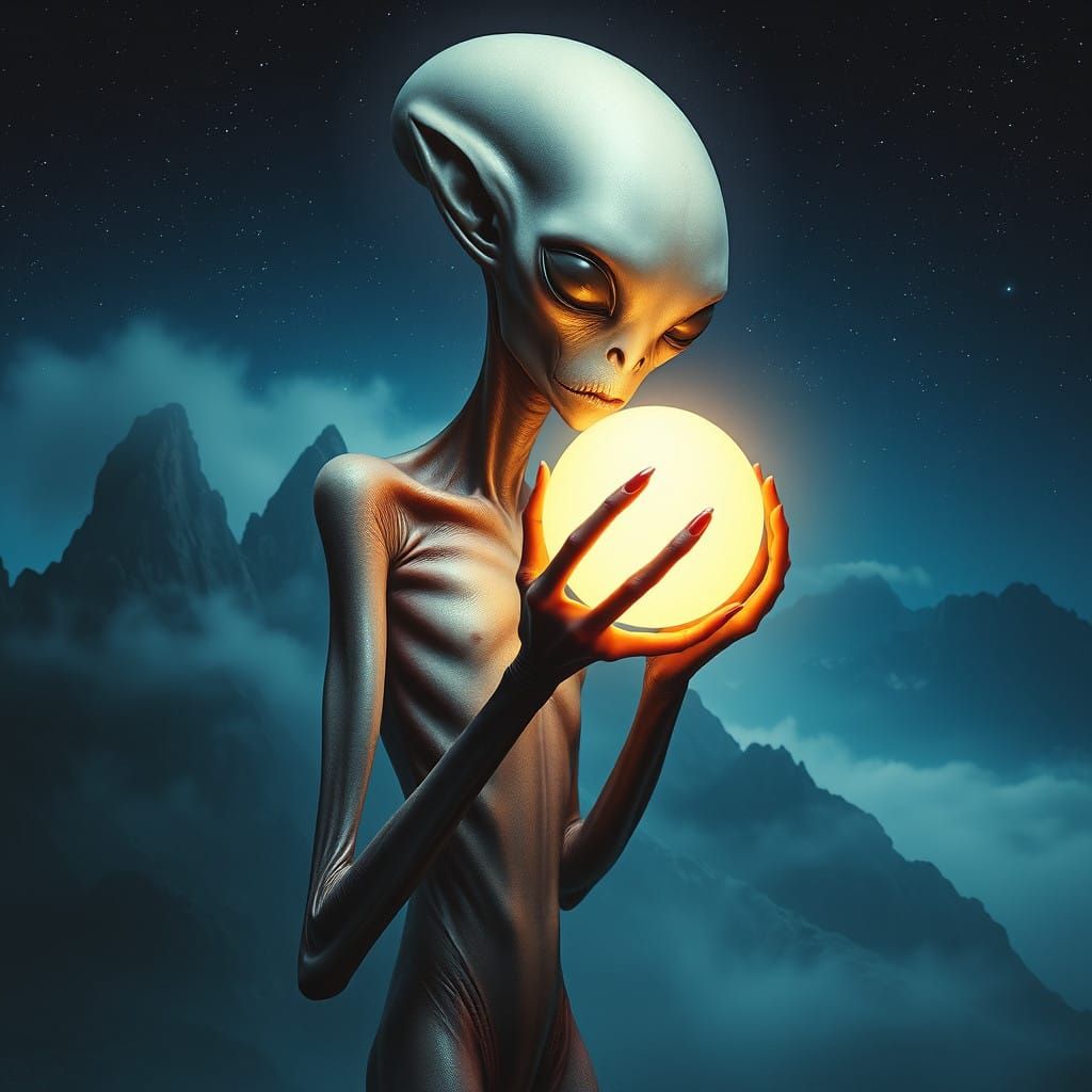Ethereal Alien Goddess Illuminates Celestial Landscape