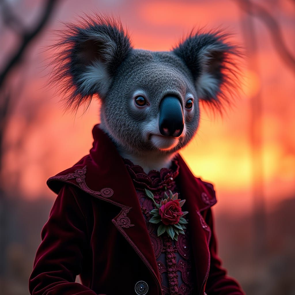 Gothic Koala Bride Ignites Australian Sunset