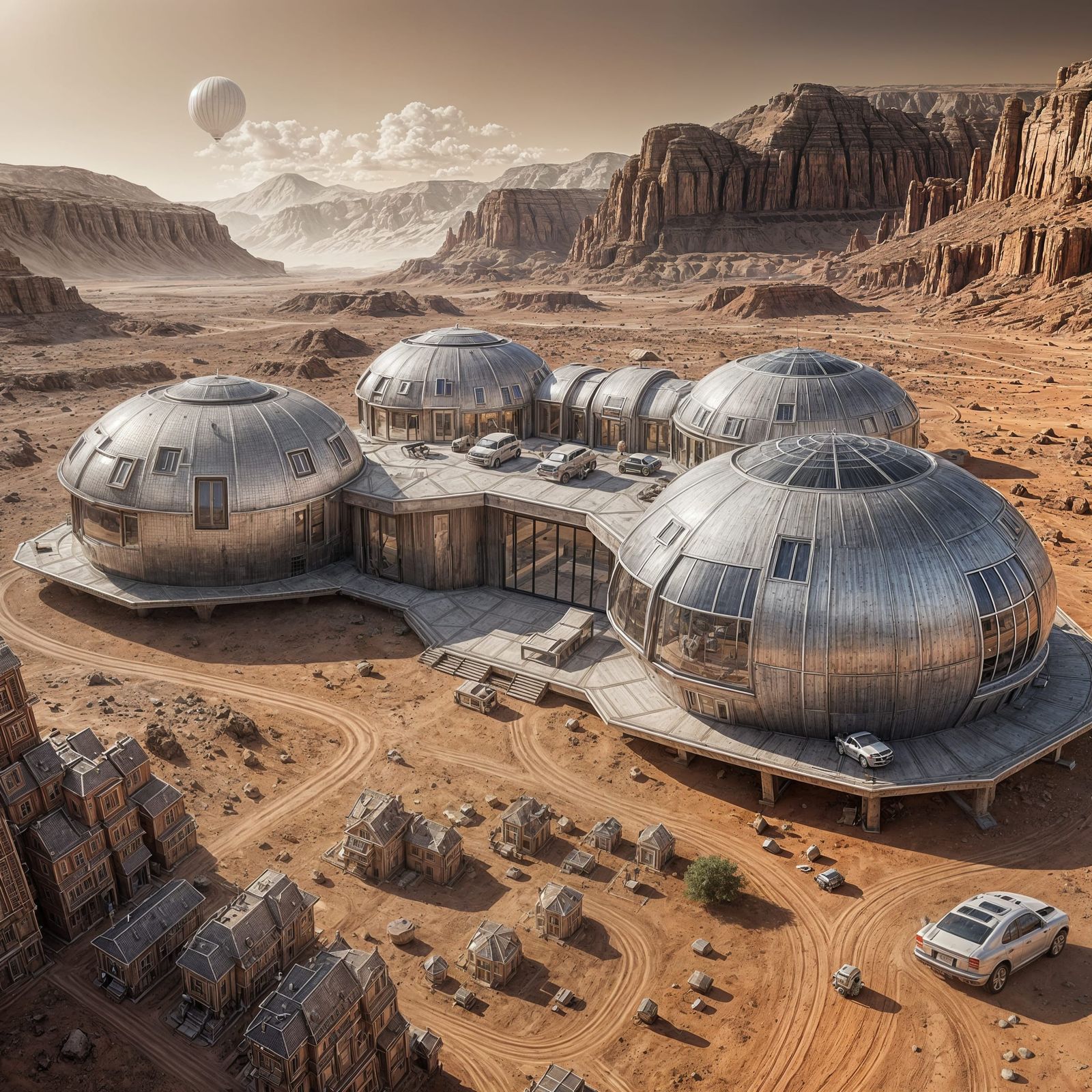 Cyberpunk Martian Metropolis with Silver Metallic Architectu...