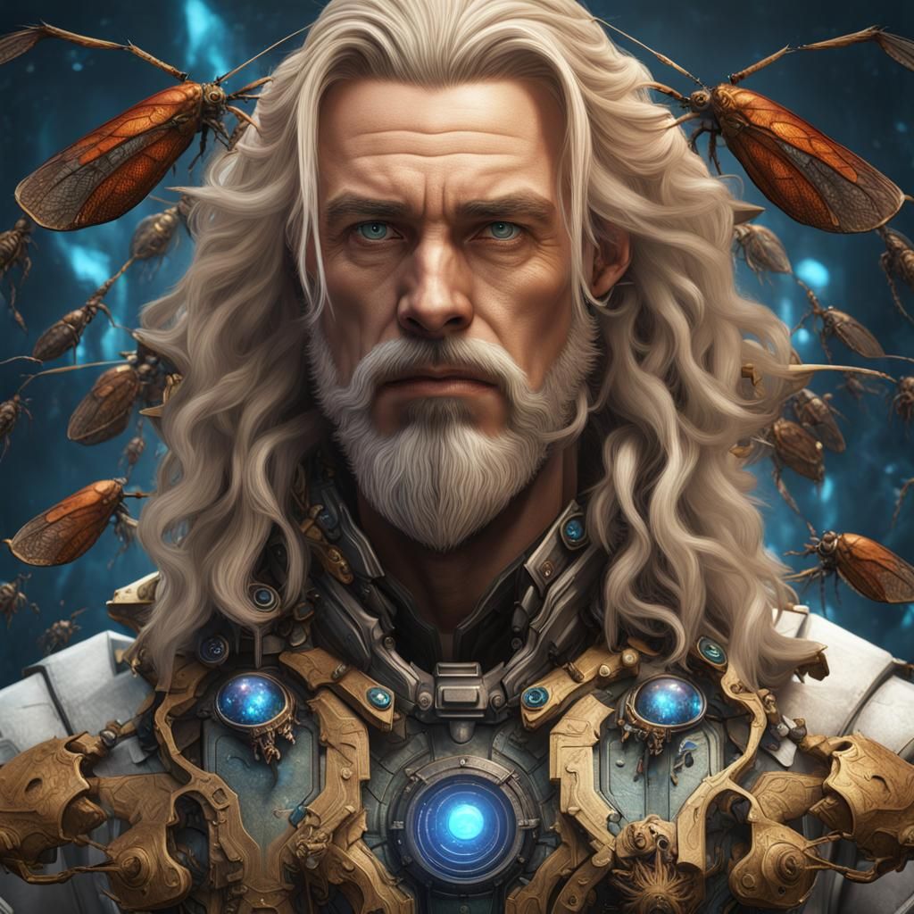 Insect Scientist with Blonde Hair, Detailed Matte Painting