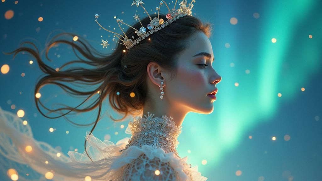 Ethereal Woman in Celestial Aurora: Magic Realism