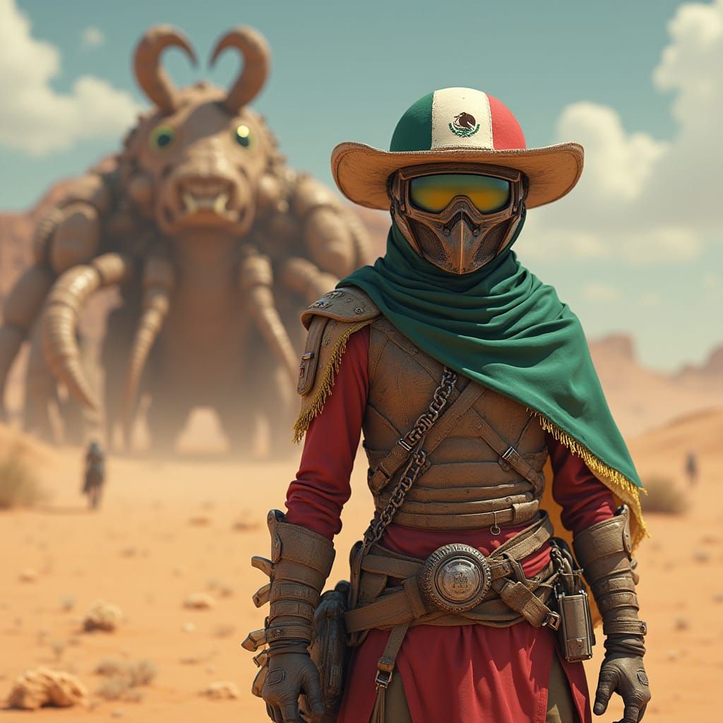 Mexican Soldier in Apocalyptic Desert: Anime 3D Art