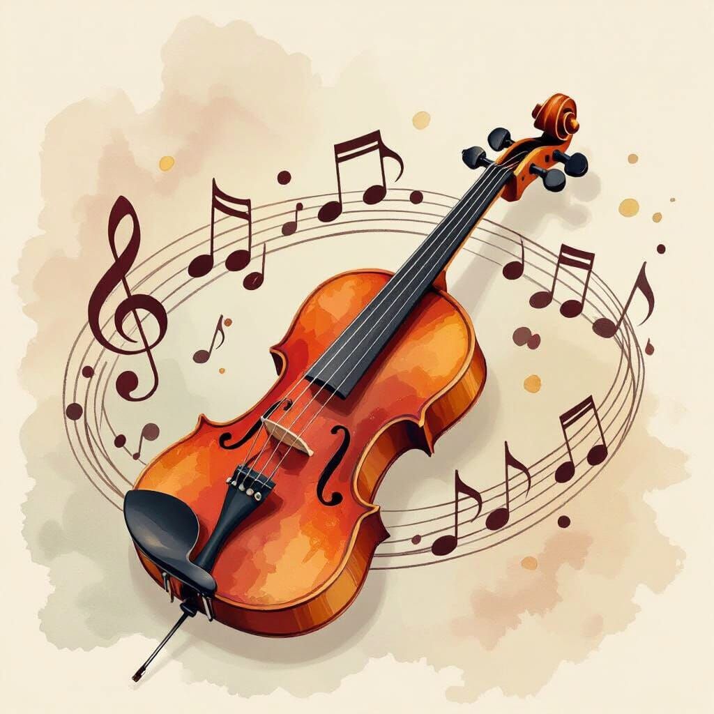 Watercolour Violin with Music Notes and Bokeh