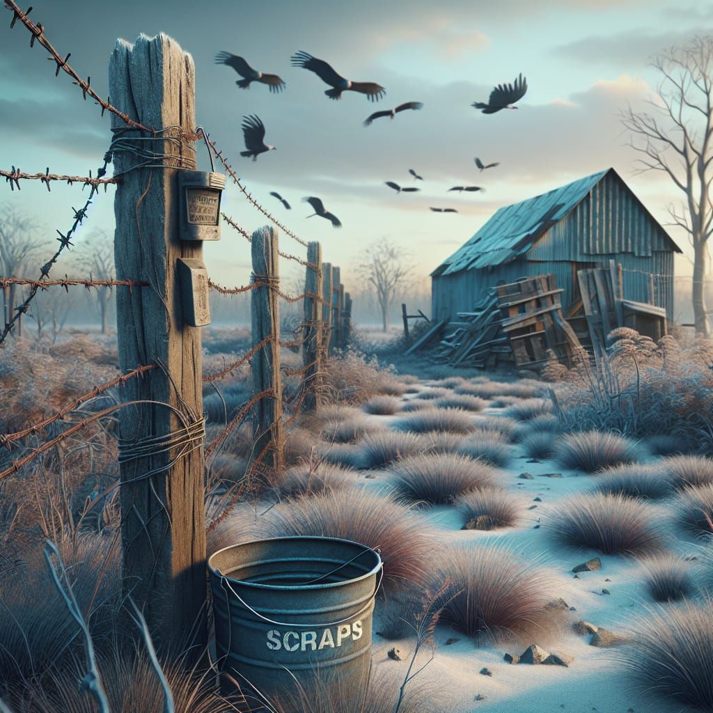 Winter Scraps: Barbed Wire, Vultures, and a Rusty Shack